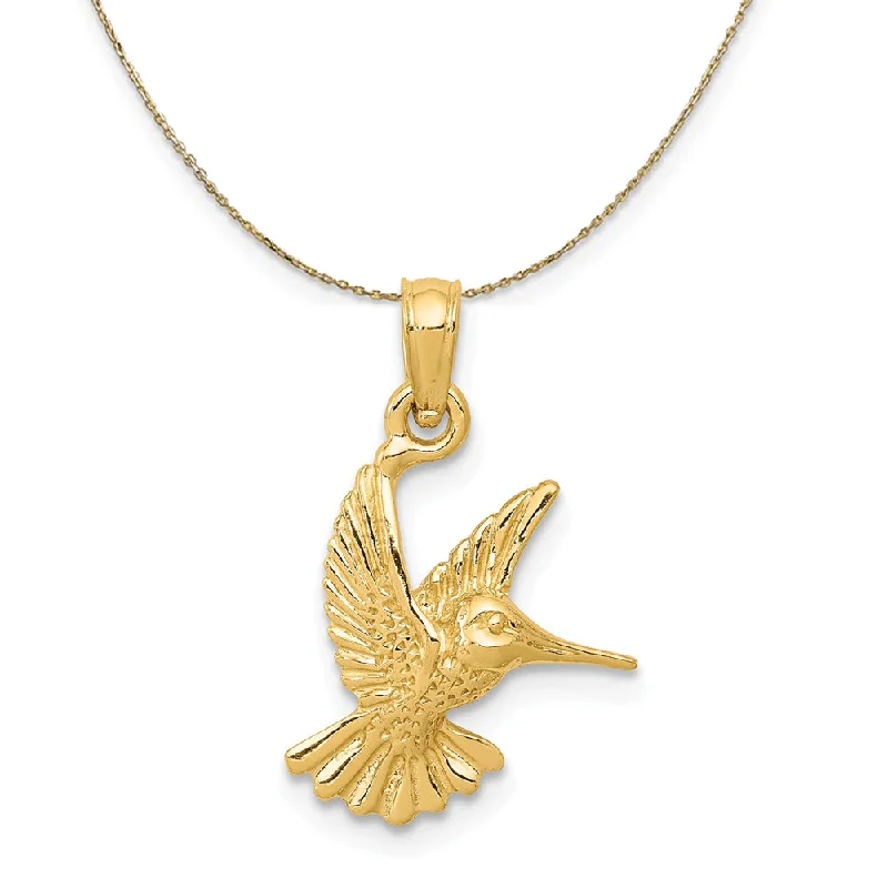 Tribal engraved necklace-14k Yellow Gold Small 2D Hummingbird Necklace