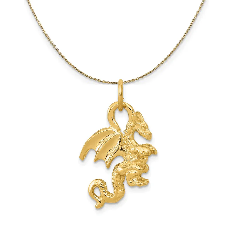 14k Yellow Gold Small 3D Winged Dragon Necklace