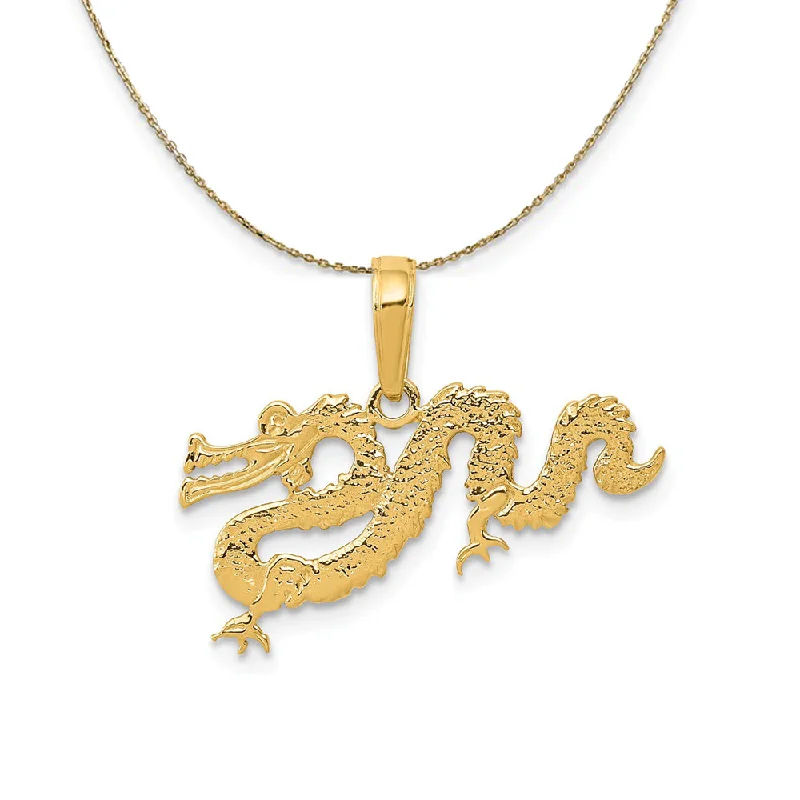 14k Yellow Gold Textured Serpentine Dragon Necklace