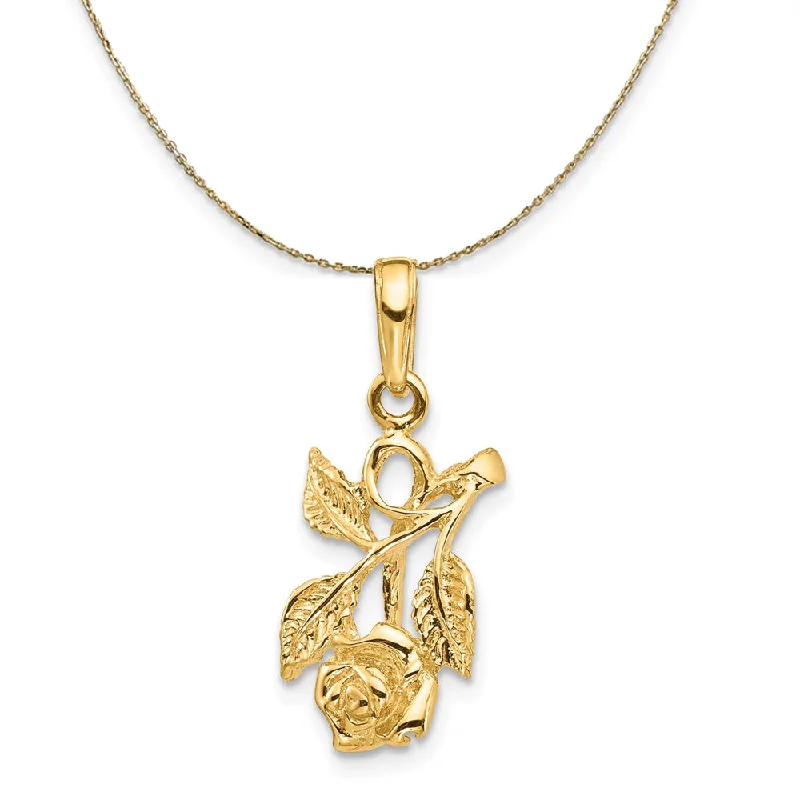 14k Yellow Gold Vined Rose Necklace