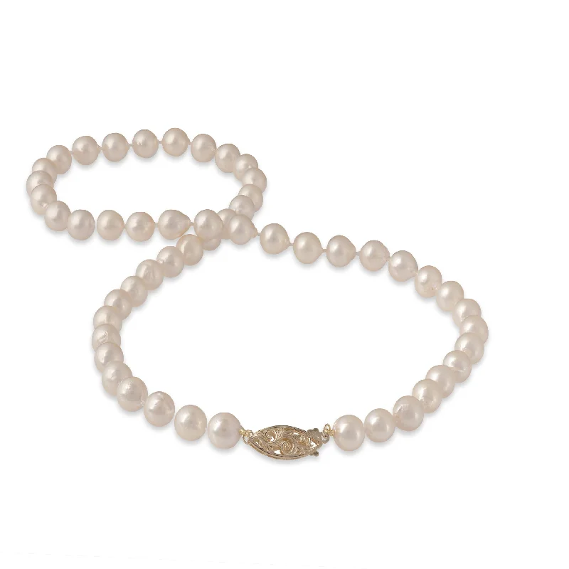 Futuristic necklace-18-19" Akoya White Pearl Strand with Gold Clasp - 7-7.5mm