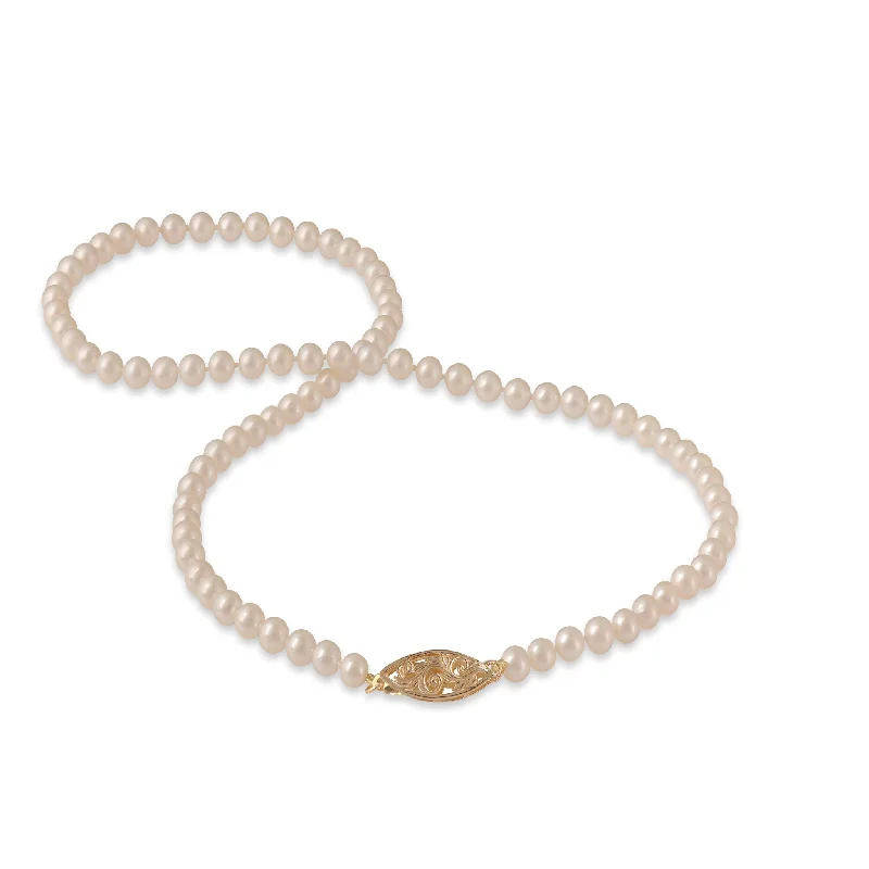 Trillion charm necklace-18-19" Freshwater White Pearl Strand with Gold Clasp - 4-4.5mm