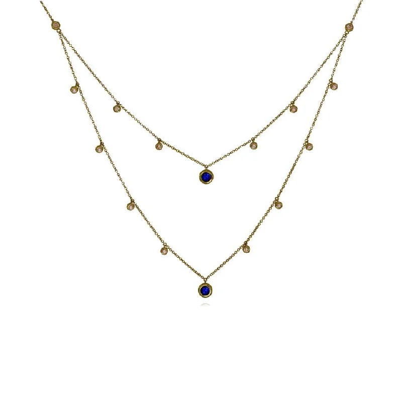 18ct Gold Blue Sapphire and Diamond Layered Necklace