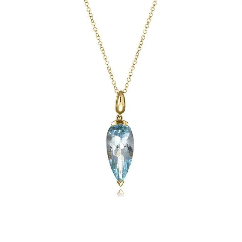 Pear-shaped necklace-18ct Gold Blue Topaz Drop Necklace