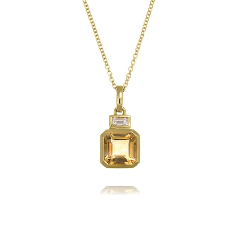 Radiant drop necklace-18ct Gold Diamond and Citrine Pendant Necklace