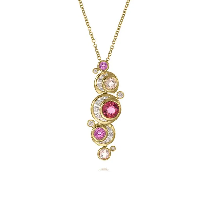 Sculpted silver necklace-18ct Gold Diamond, Morganite, Pink Sapphire & Tourmaline Necklace