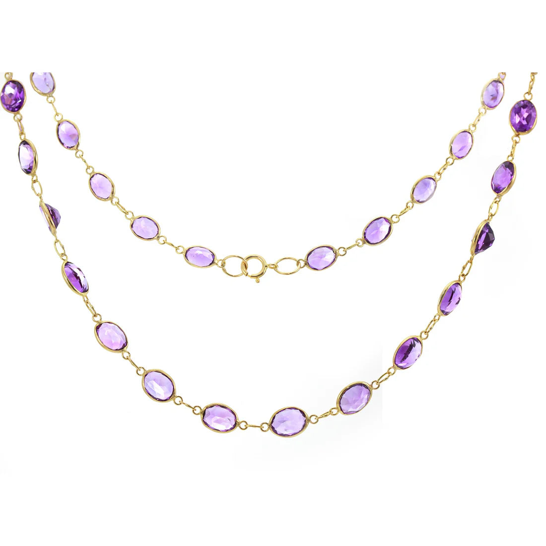 Angular stone necklace-9ct Yellow Gold Amethyst Graduated Line Necklace