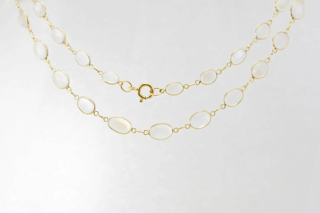 Cluster sapphire necklace-9ct Yellow Gold Moonstone Graduated Line Necklace