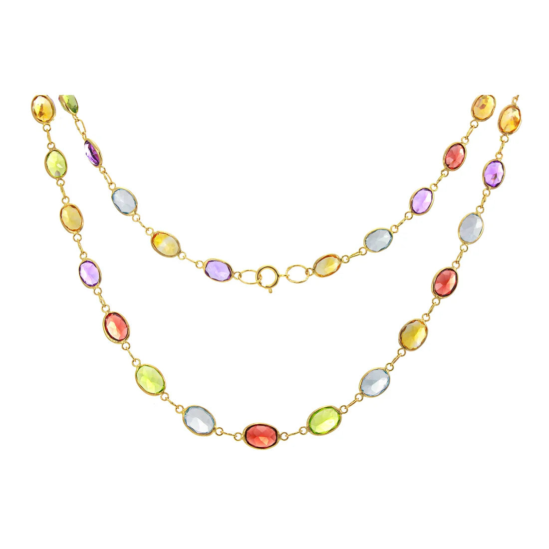 Stacking birthstone necklace-9ct Gold Multi Gemstone Graduated Line Necklace