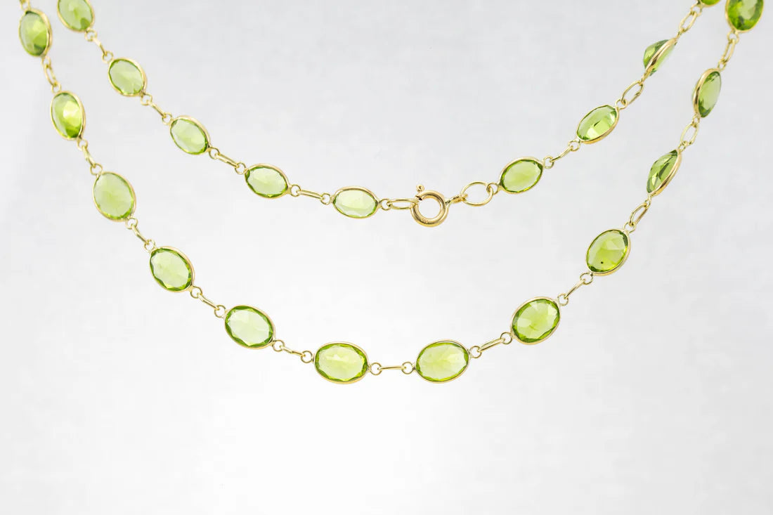 9ct Yellow Gold Peridot Graduated Line Necklace