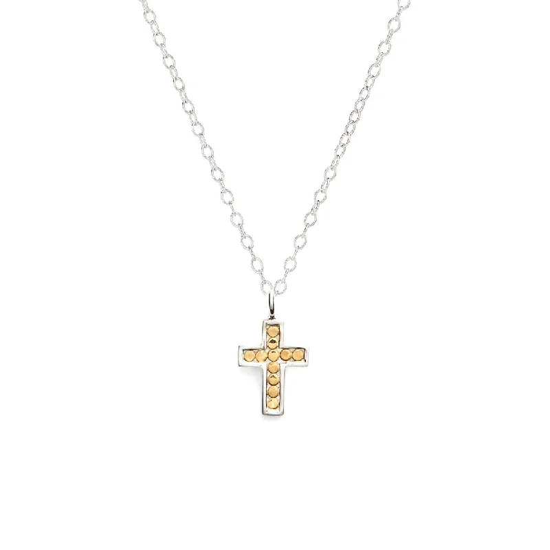 Embossed gem necklace-Anna Beck Gold Silver Small Cross Pendant Necklace