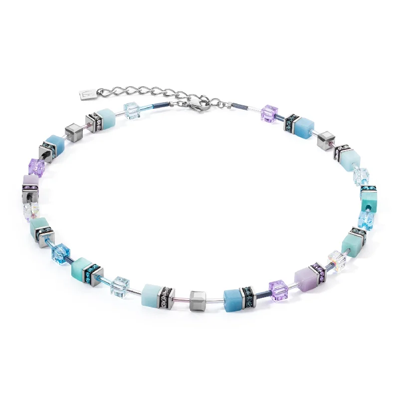 Wraparound necklace-Coeur De Lion GeoCUBE® Iconic Aqua-Lilac Necklace