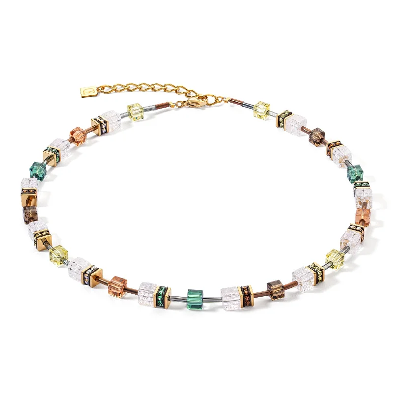 Coeur De Lion GeoCUBE® Iconic Nature Gold Brown White Necklace