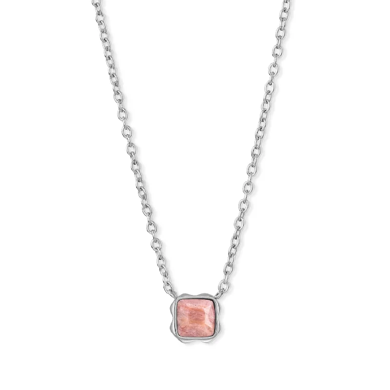 Subtle silver necklace-Coeur De Lion July Birthstone Pink Rhodochrosite Necklace