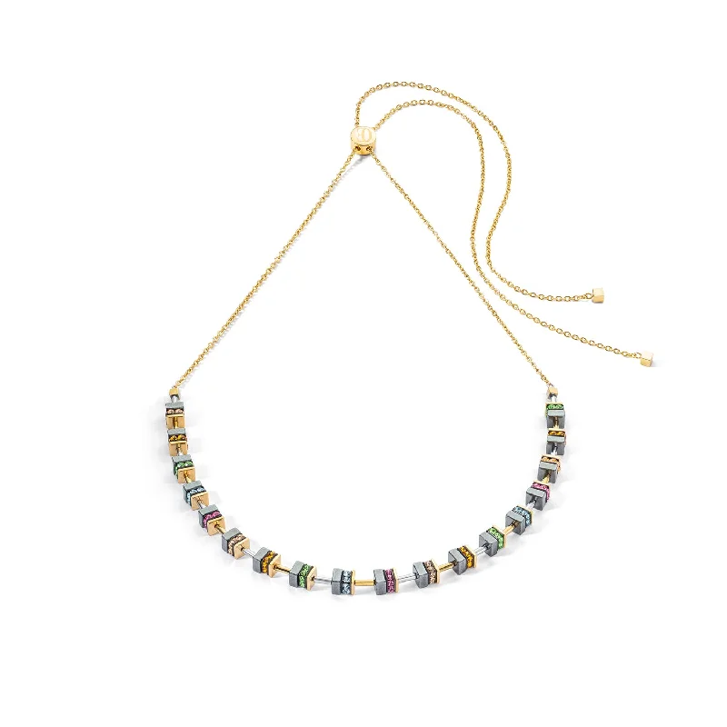 Hexagonal pendant necklace-Coeur De Lion Sparkling Classic Gold Multicolour Chain Necklace