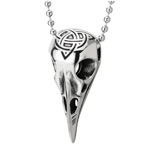 Linked charm necklace-COOLSTEELANDBEYOND Triquetra Celtic Knot Eagle Bird Skull Pendant, Stainless Steel Mens Necklace, 30 Inches Ball Chain