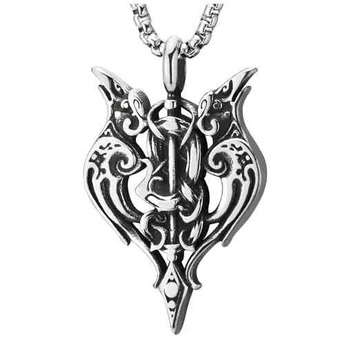 Smooth finish necklace-COOLSTEELANDBEYOND Viking Gungnir Raven The Spear Pendant, Men Stainless Steel Vintage Necklace with Wheat Chain