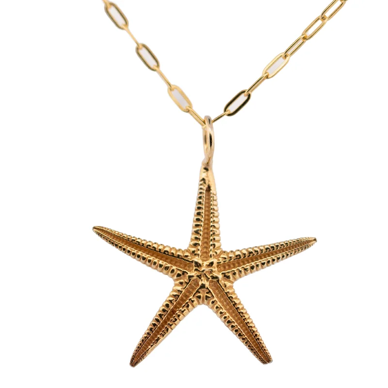 Laser-engraved necklace-Dainty London 9ct Gold Starfish Necklace