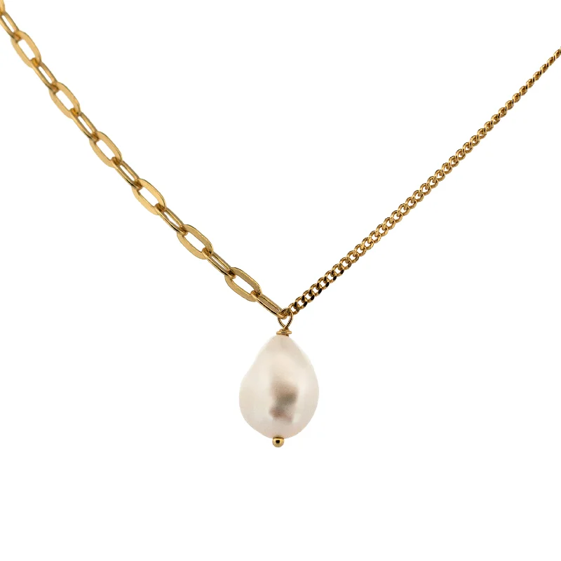 Shiny silver necklace-Dainty London Gold Large Pearl Necklace