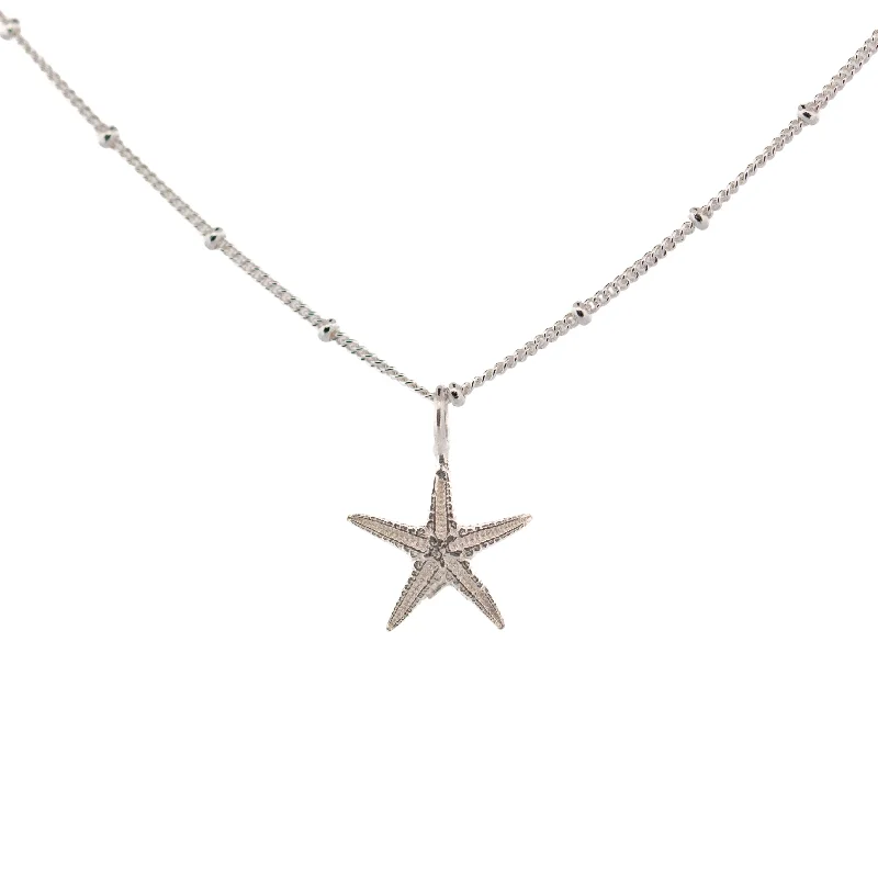 Wide-set necklace-Dainty London Silver Small Starfish Necklace