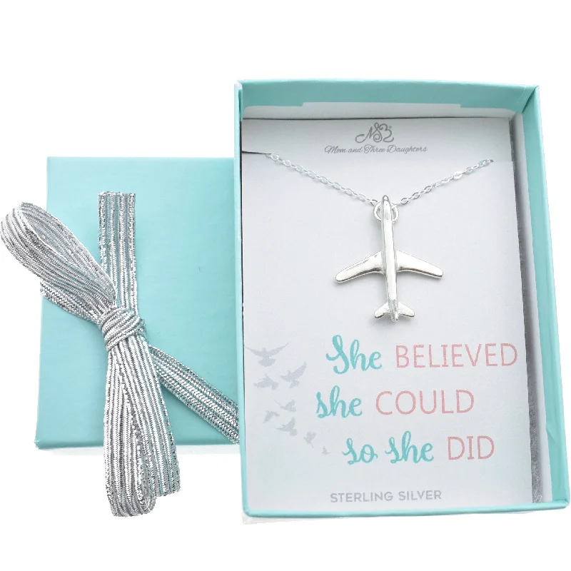 Two-stone necklace-Jet Plane Necklace in Sterling Silver