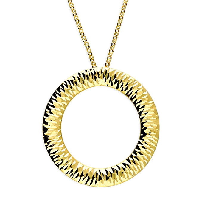 Striped chain necklace-18ct Gold Plated Diamond-Cut Circle Pendant Necklace