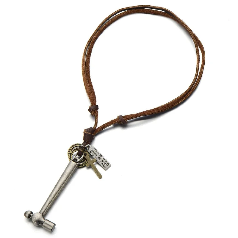 Hammer Pendant Necklace for Men Boys with Adjustable Leather Cord