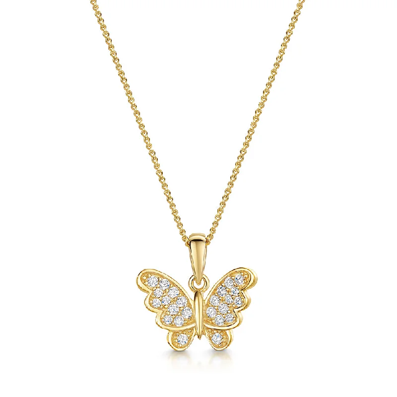 Jools Gold Vermeil Cubic Zirconia Butterfly in Flight Necklace