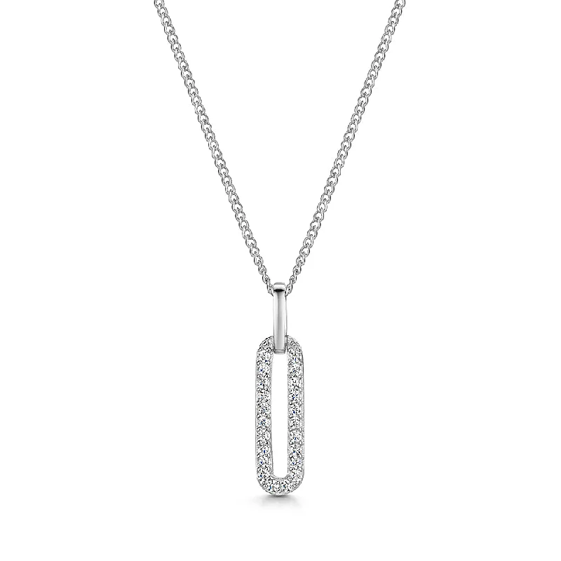 Jools Sterling Silver Zirconia Paperlink Drop Pendant Necklace