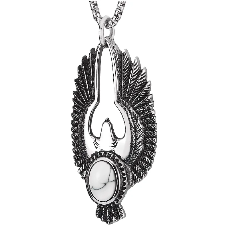 Men Women Steel Vintage Peace Dove Pendant Necklace with White Gem Stone 30 in Wheat Chain