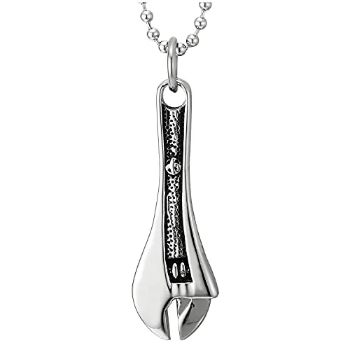 Dotted chain necklace-Mens Stainless Steel Vintage Wrench Spanner Pendant Necklace with 23.6 inches Ball Chain