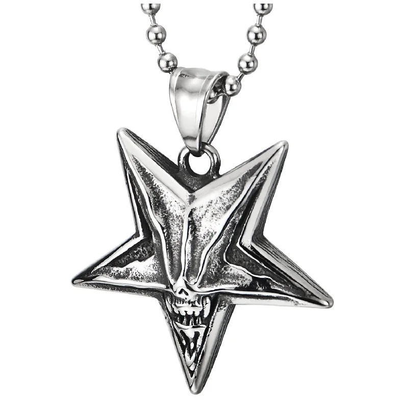 Minimalist pearl necklace-Mens Women Unique Steel Pentagram Monster Teeth Pendant Necklace with 23.6 inches Ball Chain