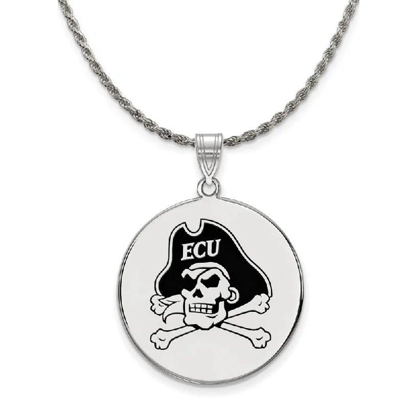 Sterling Silver East Carolina U XL Enamel Disc Necklace