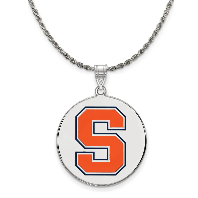 Sterling Silver Syracuse U. XL Enamel Disc Pendant Necklace