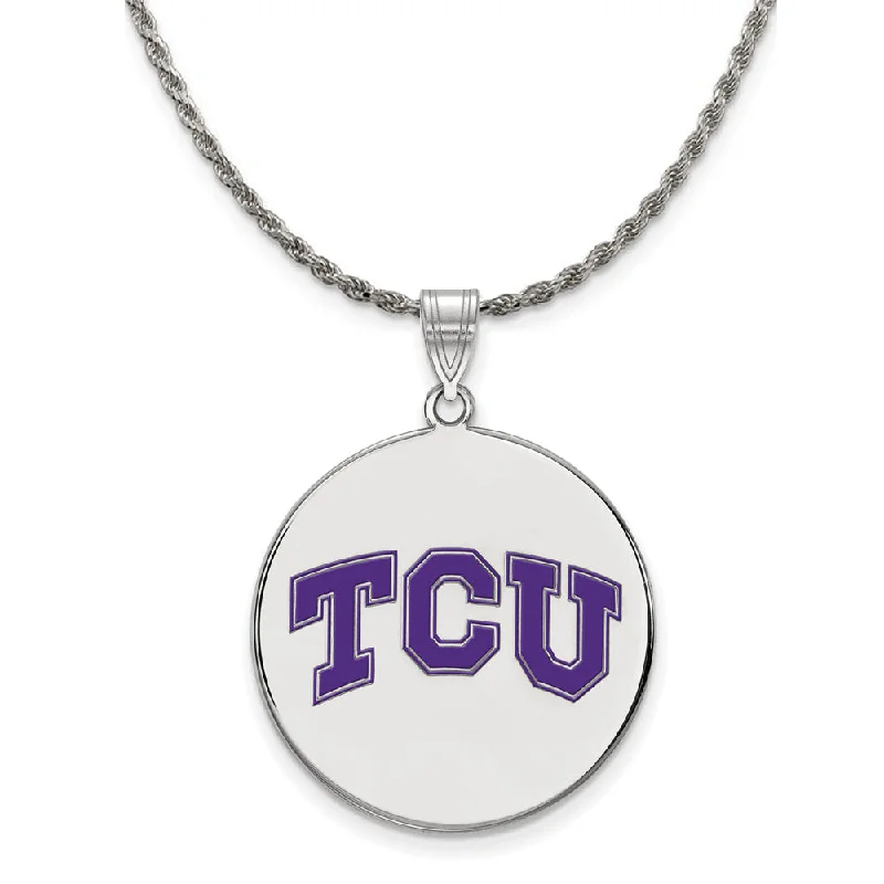 Rough diamond necklace-Sterling Silver Texas Christian U. XL Enamel Disc Necklace