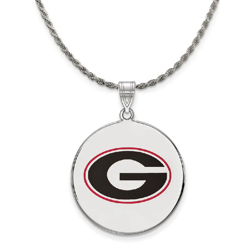 Sterling Silver U. of Georgia XL Enameled Pendant Necklace