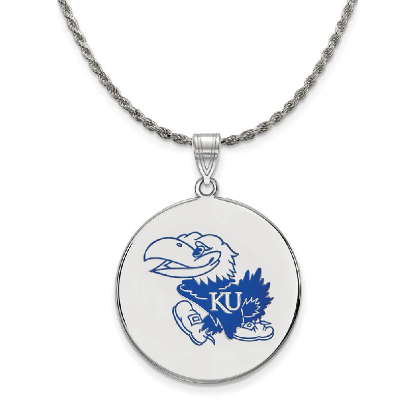 Sterling Silver U. of Kansas XL Enamel Disc Pendant Necklace