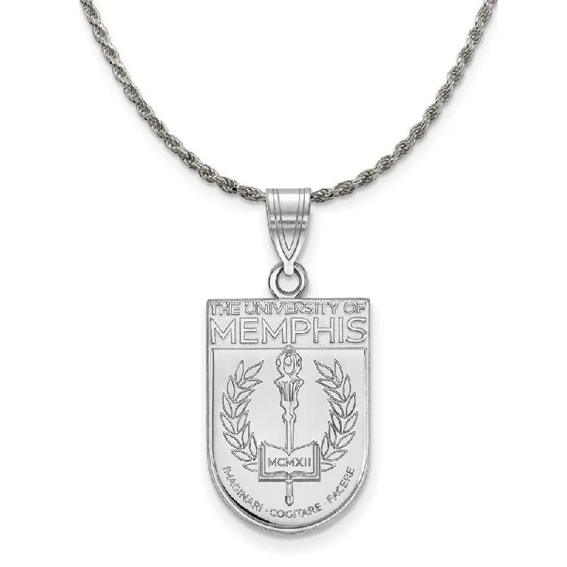 Sculpted silver necklace-Sterling Silver U. of Memphis Large Crest Shield Necklace