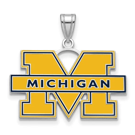 Sterling Silver U. of Michigan Large Blue Enamel 'M' Necklace