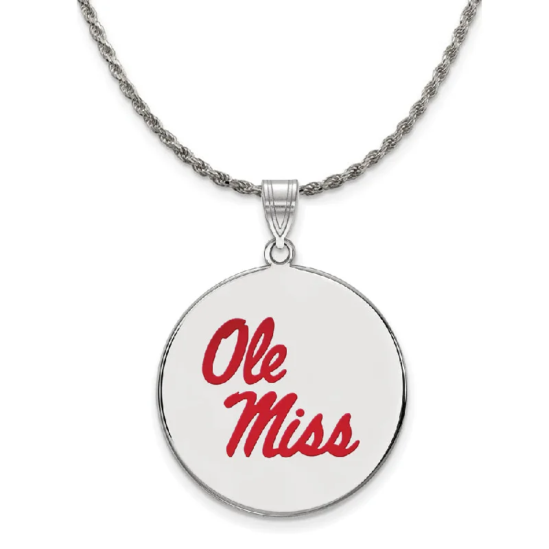 Sterling Silver U. of Mississippi XL Enamel Disc Necklace