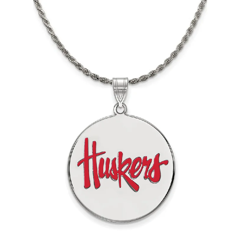 Polished stone necklace-Sterling Silver U. of Nebraska XL Enamel Huskers Disc Necklace