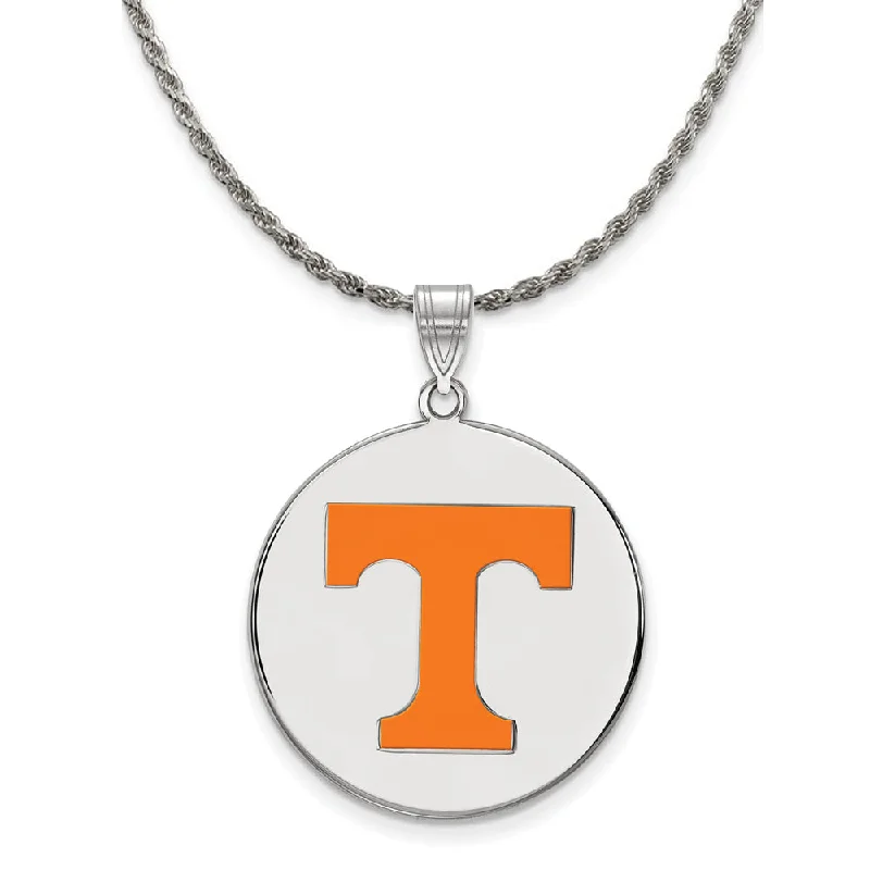 Sterling Silver U. of Tennessee XL Enamel 'T' Disc Necklace