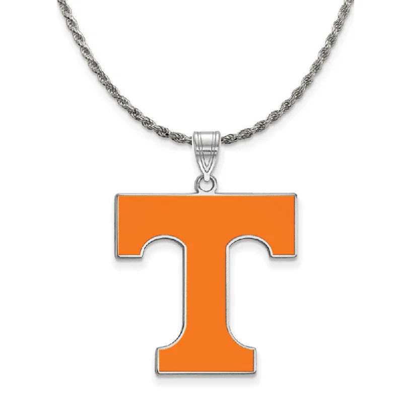 Radiant gem necklace-Sterling Silver U. of Tennessee XL Enamel 'T' Necklace