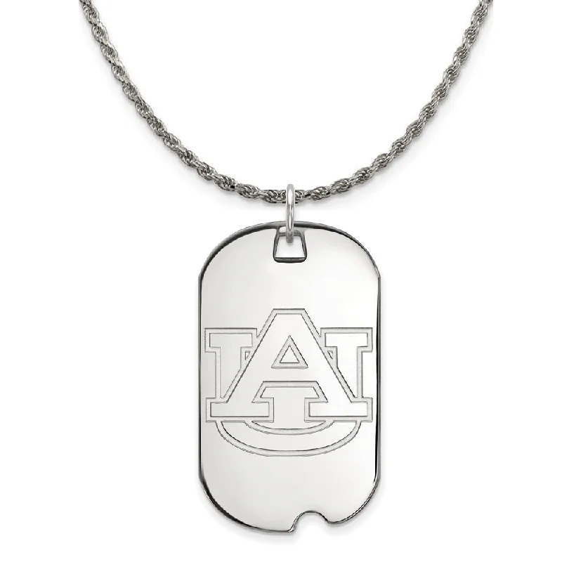 Sterling Silver Auburn U Large Dog Tag Pendant Necklace