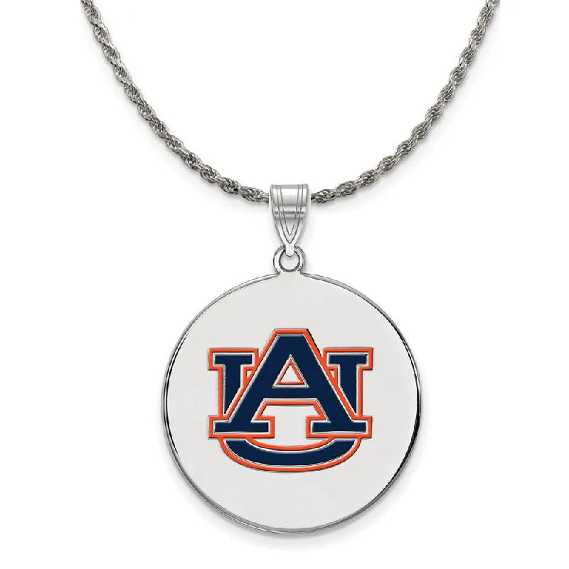 Sterling Silver Auburn U XL Enamel Disc Pendant Necklace