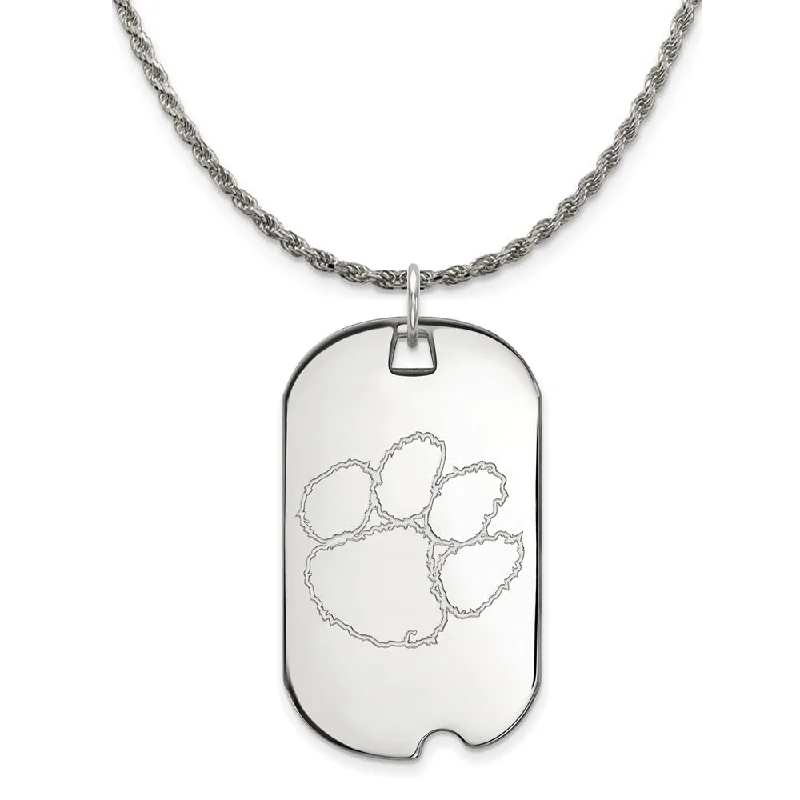 Modern ruby necklace-Sterling Silver Clemson U Large Dog Tag Pendant Necklace