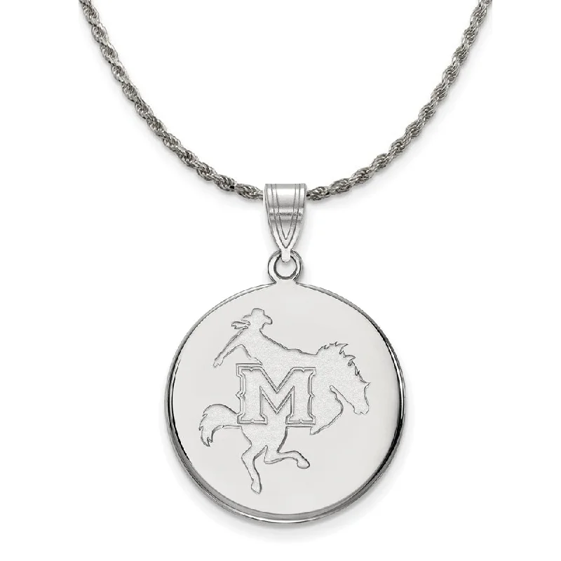 Sterling Silver McNeese State Large Disc Pendant Necklace