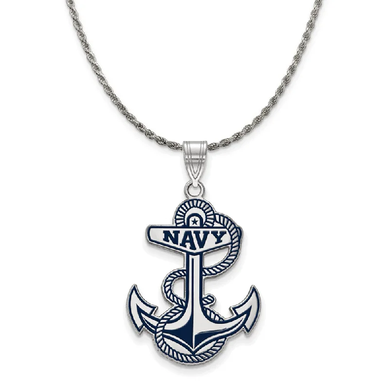 Sterling Silver U.S. Navy XL Enamel Pendant Necklace