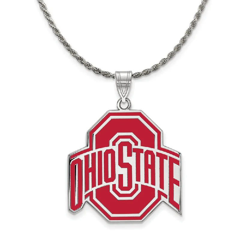 Sterling Silver Ohio State XL Enamel Pendant Necklace