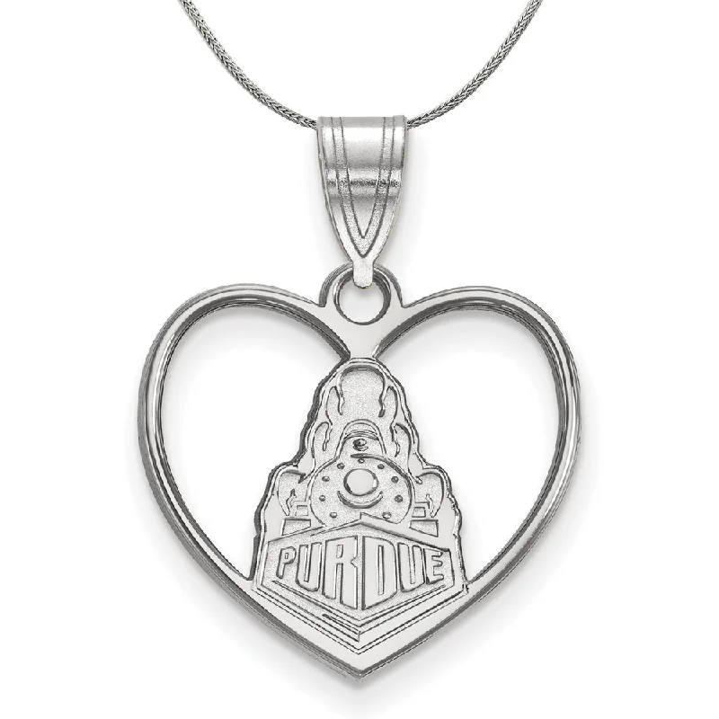 Tension-set necklace-Sterling Silver Purdue Logo Heart Pendant Necklace